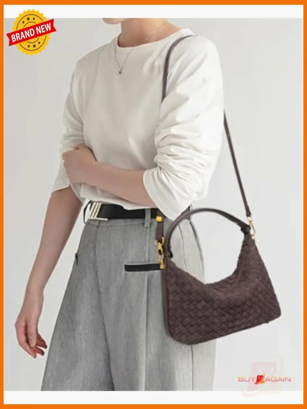 Faux Suede Woven Hobo Tote Crossbody Shoulder Bag with Zipper